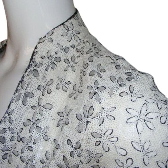 SALIMA MALIK Sequined Jacket/Cover-up, XS/S, Open front, White Floral, Vented - Picture 5 of 11